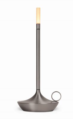 Wick Portable Akkuleuchte von Graypants, graphitfarbene LED-Tischleuchte mit USB-Anschluss und Tragegriff.